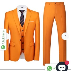 Mens Three Pieces Orange Suit Size Large
